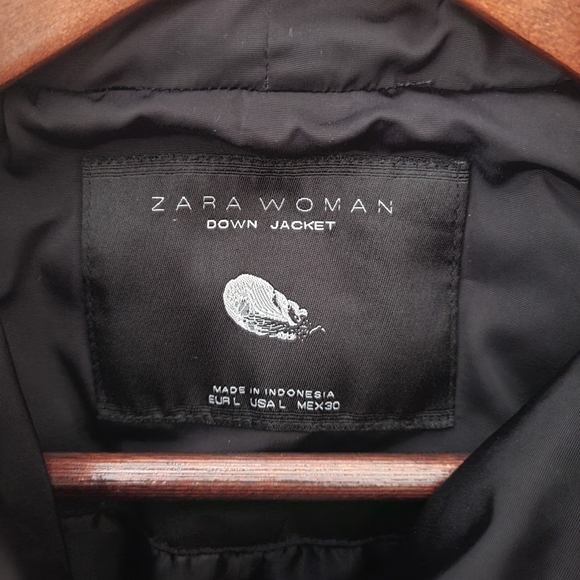 Zara Woman Asymmetrical Down Puffer Jacket Black Size L - Picture 6 of 8